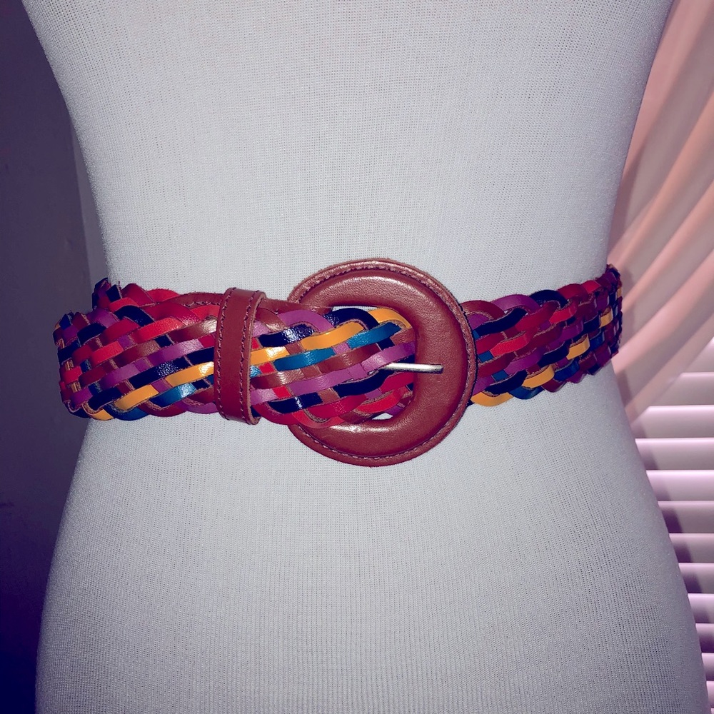 Vtg Rainbow Braided Leather Belt, M/L